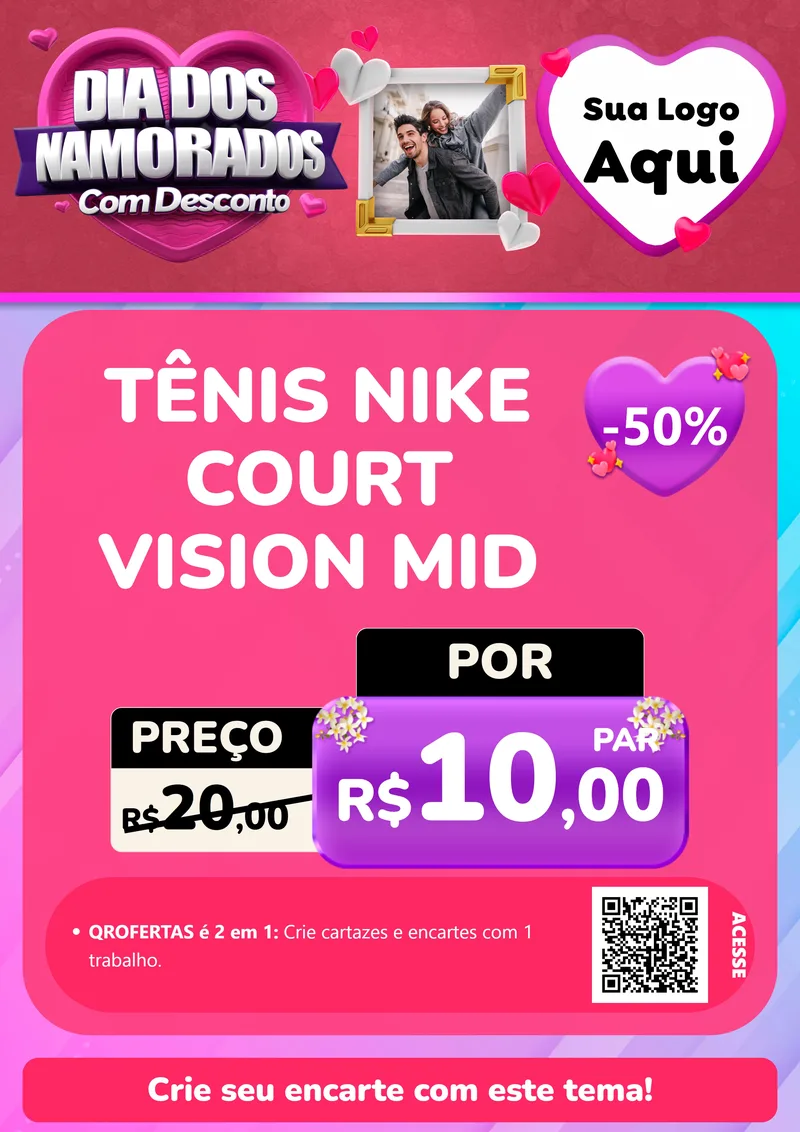 Modelo de Cartaz para Cartaz A4 Vertical com o tema Dia Dos Namorados Com Desconto para Calçados