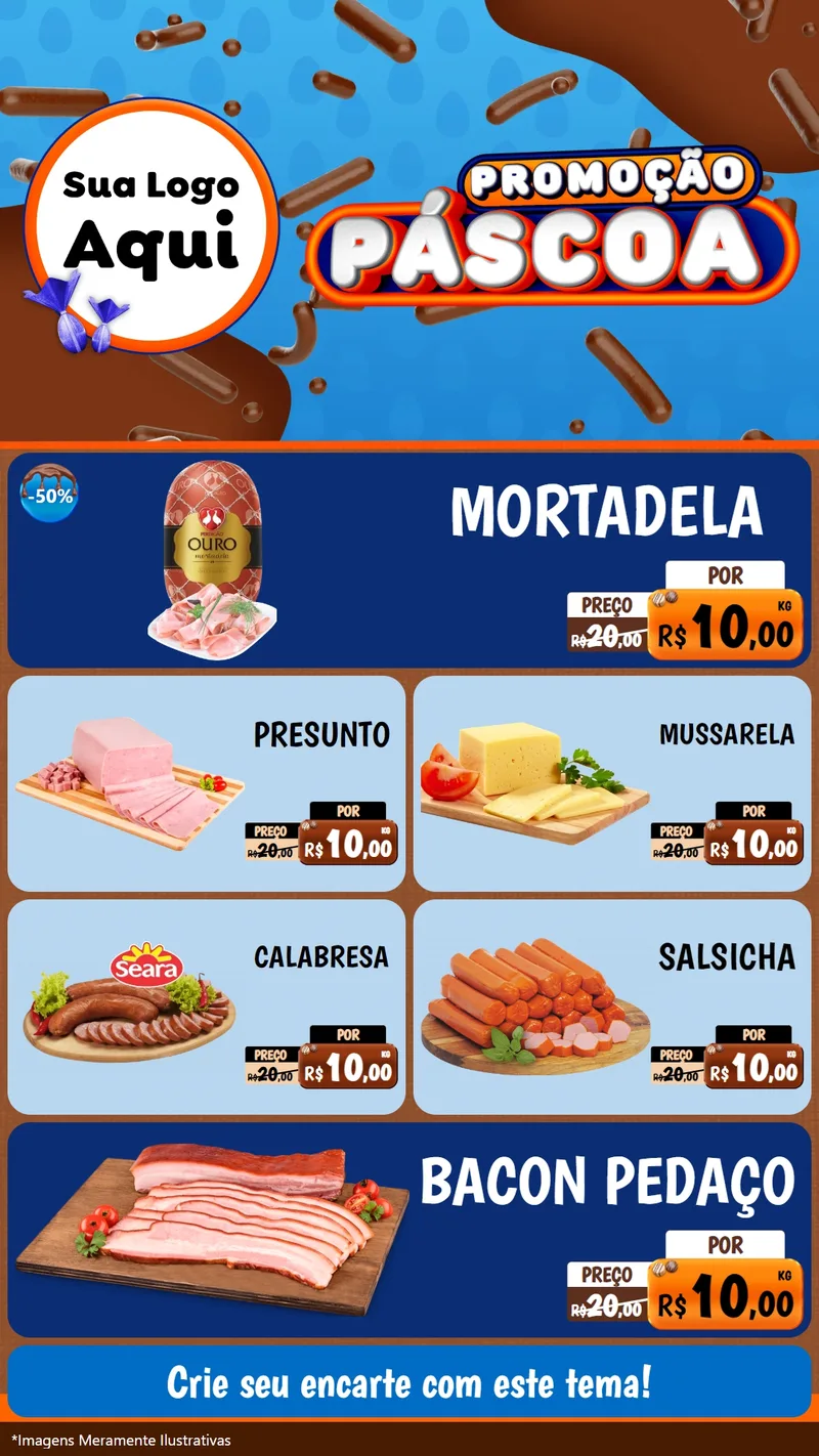 Modelo de TV para TV Vertical com o tema Promoção Páscoa para Frios e Laticínios