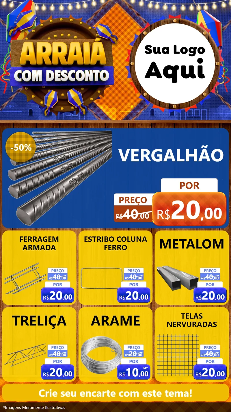 Modelo de Rede Social para Stories com o tema Arraiá Com Desconto para Ferragens