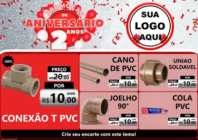 Modelo de Encarte para Encarte A4 Horizontal com o tema Promoção de Aniversário - 2 Anos para Tubos e conexões