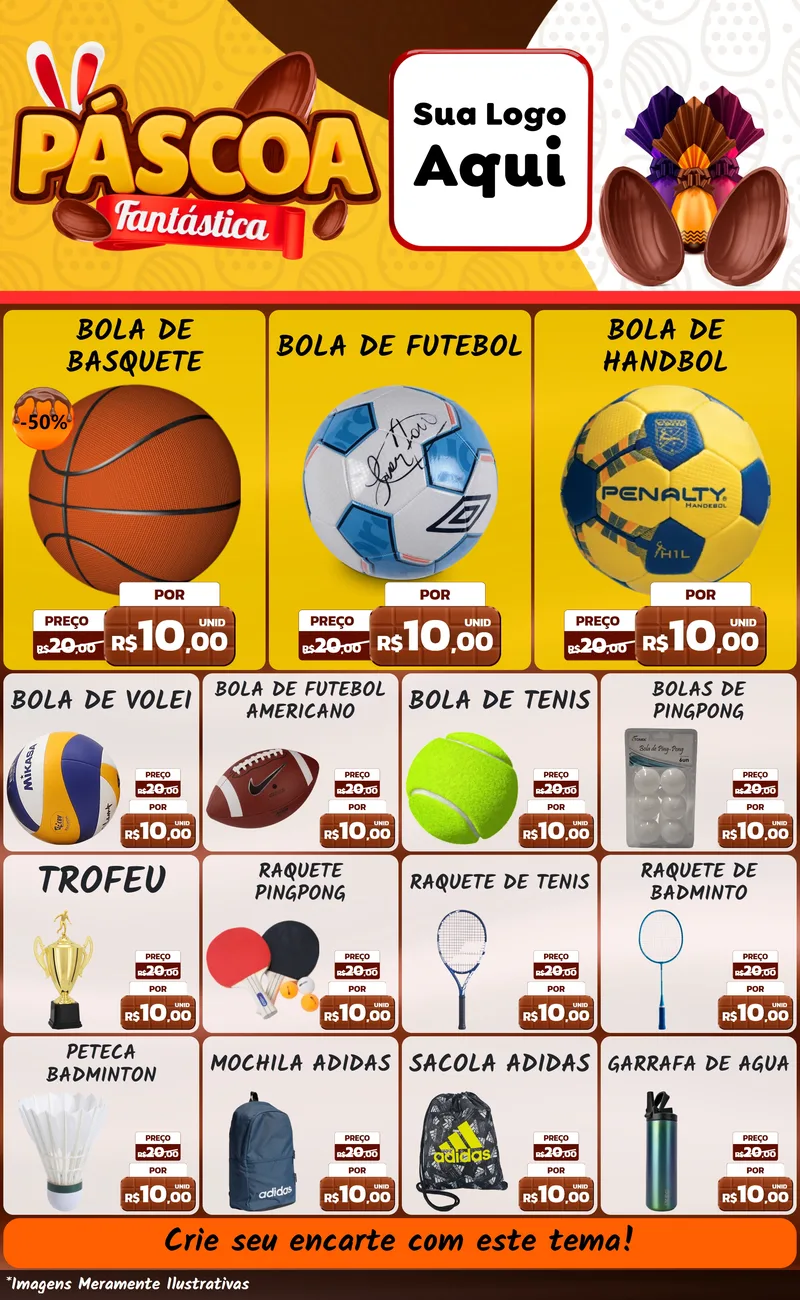 Modelo de Encarte para Encarte Grande com o tema Páscoa Fantástica para Artigos Esportivos