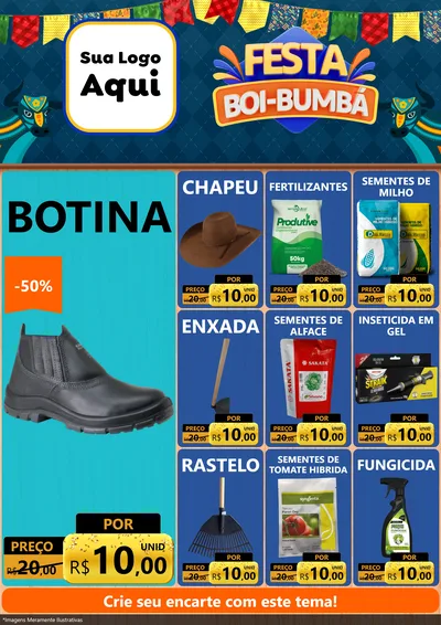 Modelo de Encarte para Encarte A4 Vertical com o tema Festa Boi Bumbá para Agropecuária