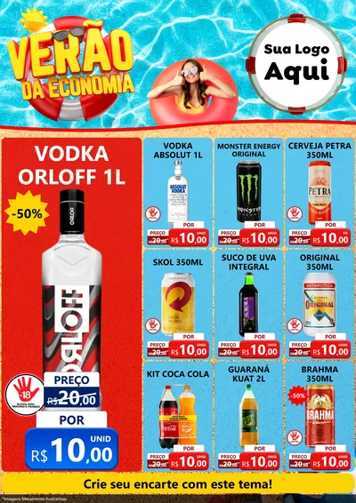 Modelo de Encarte para Encarte A4 Vertical com o tema Verão da Economia para Distribuidora de bebidas