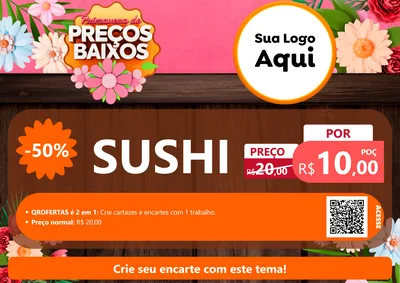 Modelo de Cartaz para Cartaz A4 Horizontal com o tema Primavera de Preços Baixos para Comida japonesa