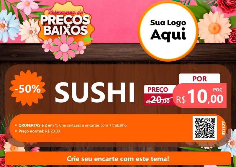 Modelo de Cartaz para Cartaz A4 Horizontal com o tema Primavera de Preços Baixos para Comida japonesa