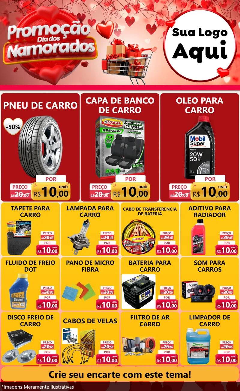 Modelo de Encarte para Encarte Grande com o tema Promoção Dia dos Namorados para Auto peças