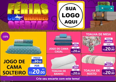 Modelo de Encarte para Encarte A4 Horizontal com o tema Férias com Grandes Ofertas para Cama, Mesa e Banho