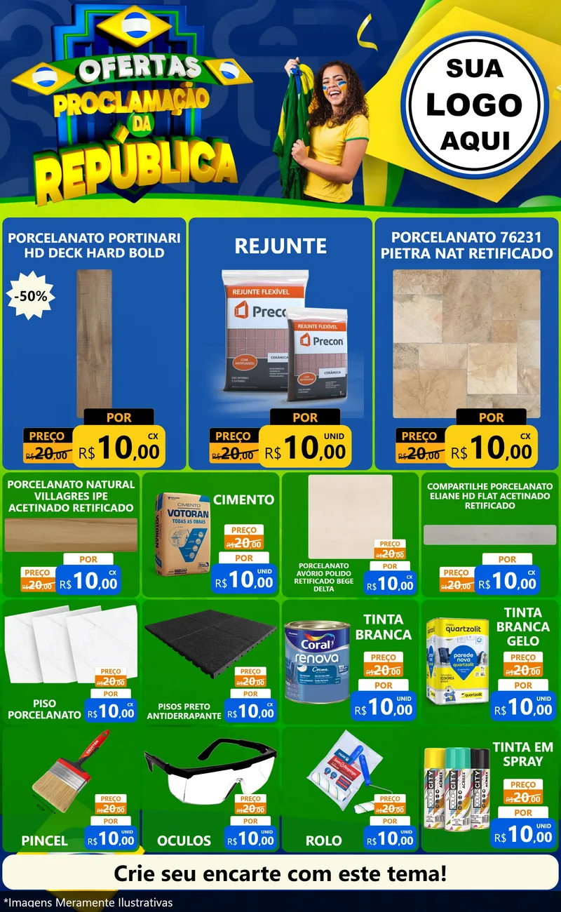 Modelo de Encarte para Encarte Grande com o tema Ofertas Proclamação da República para Pisos e revestimentos