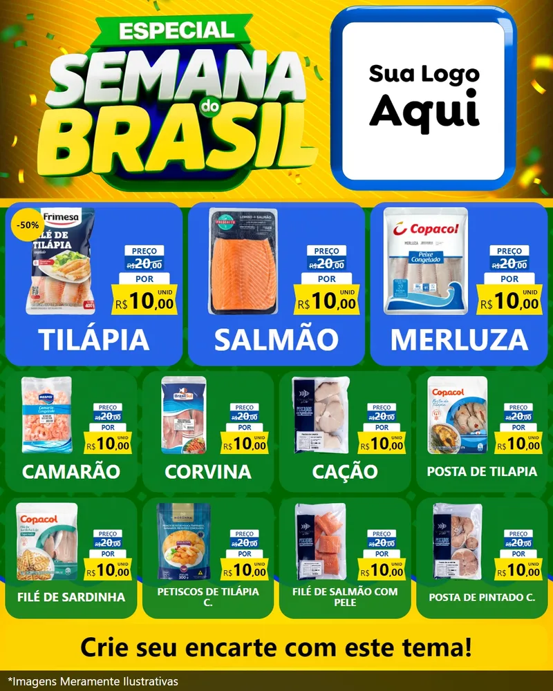 Modelo de Rede Social para Feed Instagram com o tema Especial Semana do Brasil para Peixaria