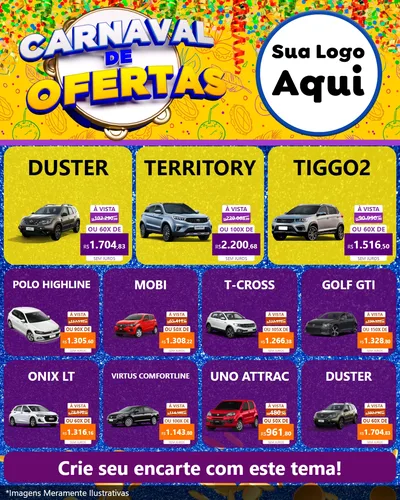 Modelo de Rede Social para Feed Instagram com o tema Carnaval de Ofertas para Concessionaria de Carros
