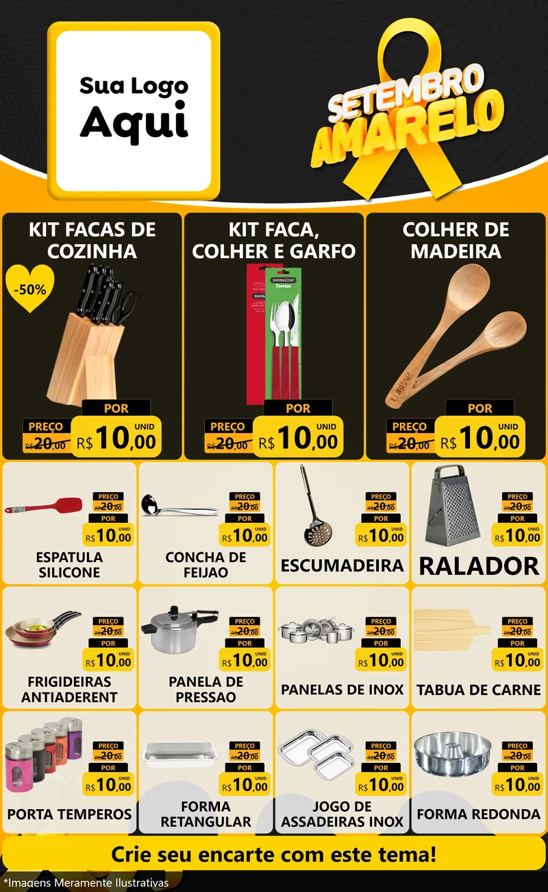 Modelo de Encarte para Encarte Grande com o tema Setembro Amarelo para Utilidades Domésticas