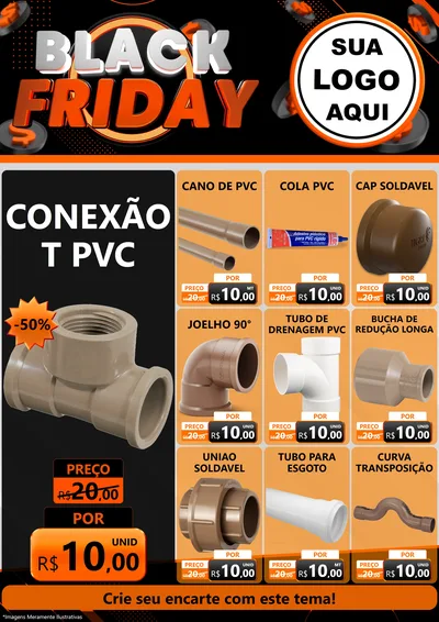 Modelo de Encarte para Encarte A4 Vertical com o tema Black Friday para Tubos e conexões