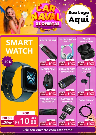 Modelo de Encarte para Encarte A4 Vertical com o tema Carnaval de Ofertas para Informática