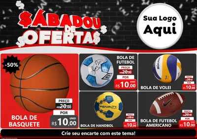 Modelo de Encarte para Encarte A4 Horizontal com o tema Sabadou de Ofertas para Artigos Esportivos