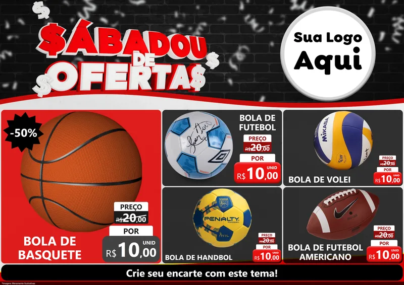 Modelo de Encarte para Encarte A4 Horizontal com o tema Sabadou de Ofertas para Artigos Esportivos