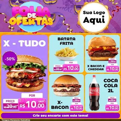 Modelo de Rede Social para Feed Facebook com o tema Folia de Ofertas para Hamburgueria