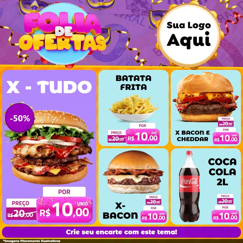 Modelo de Rede Social para Feed Facebook com o tema Folia de Ofertas para Hamburgueria