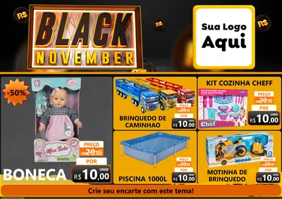 Modelo de Encarte para Encarte A4 Horizontal com o tema Black November para Brinquedos