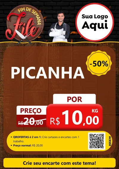 Modelo de Cartaz para Cartaz A4 Vertical com o tema Fim de Semana Filé para Açougue