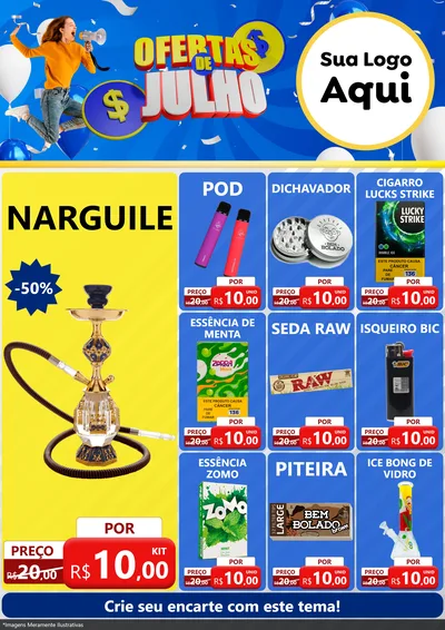Modelo de Encarte para Encarte A4 Vertical com o tema Ofertas de Julho para Tabacaria