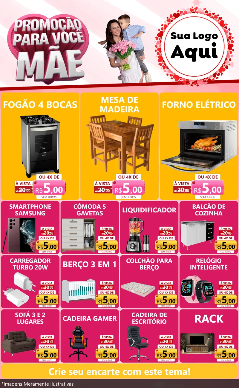 Modelo de Encarte para Encarte Grande com o tema Promoção Para Você Mãe para Móveis e Eletro