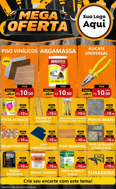 Modelo de Encarte para Encarte Grande com o tema Mega Oferta para Material para Construção