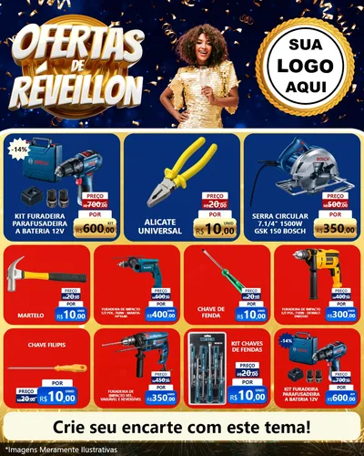 Modelo de Rede Social para Feed Instagram com o tema Ofertas de Réveillon para Maquinas e Ferramentas