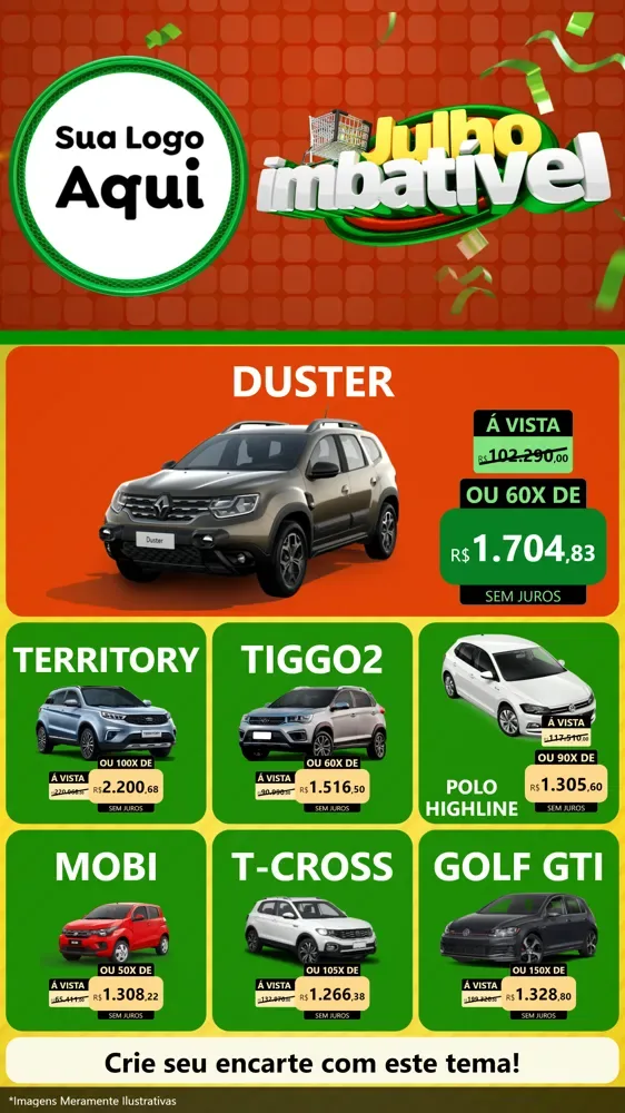 Modelo de Rede Social para Stories com o tema Julho Imbatível para Concessionaria de Carros
