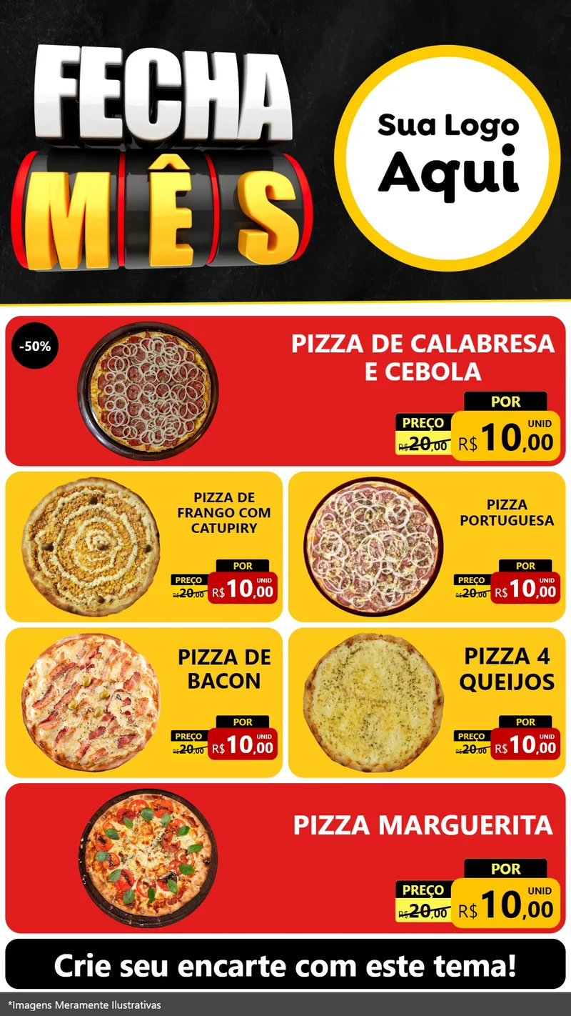 Modelo de TV para TV Vertical com o tema Fecha Mês para Pizzaria