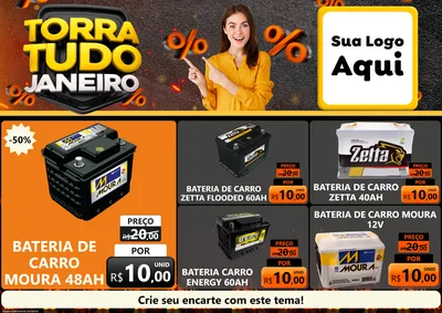 Modelo de Encarte para Encarte A4 Horizontal com o tema Torra Tudo Janeiro para Baterias Elétricas