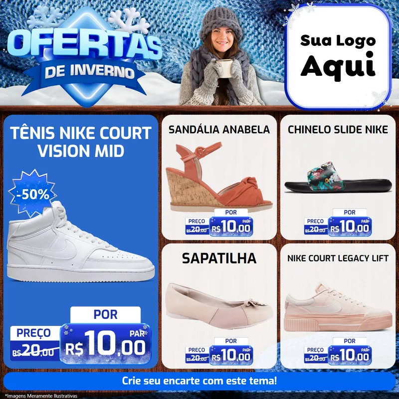 Modelo de Rede Social para Feed Facebook com o tema Ofertas de Inverno para Calçados
