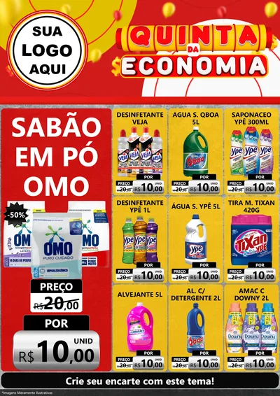 Modelo de Encarte para Encarte A4 Vertical com o tema Quinta da Economia para Produtos de Limpeza