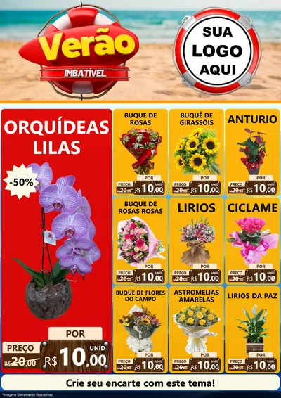 Modelo de Encarte para Encarte A4 Vertical com o tema Verão Imbatível para Floricultura e jardim