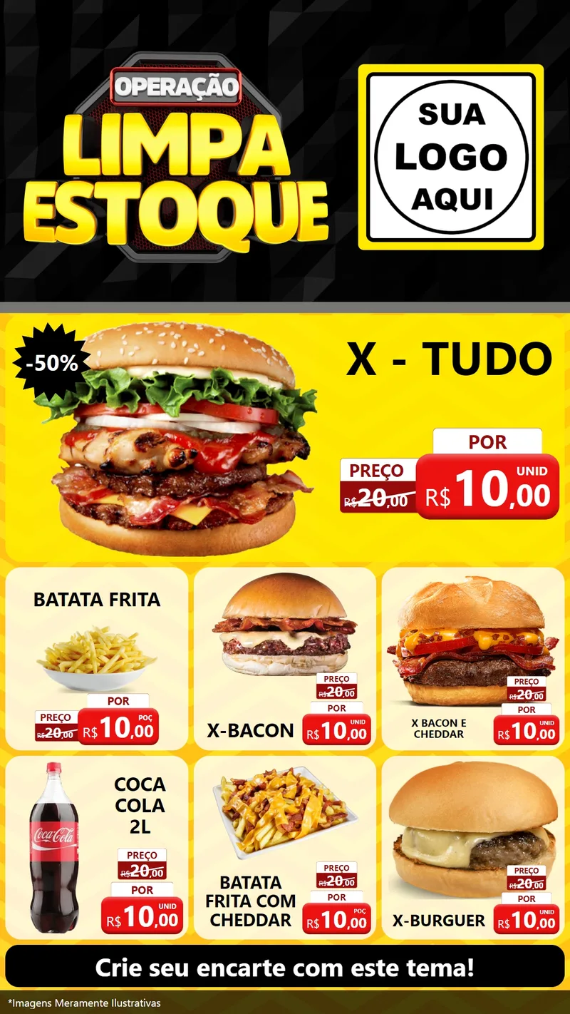 Modelo de Rede Social para Stories com o tema Operação Limpa Estoque para Hamburgueria
