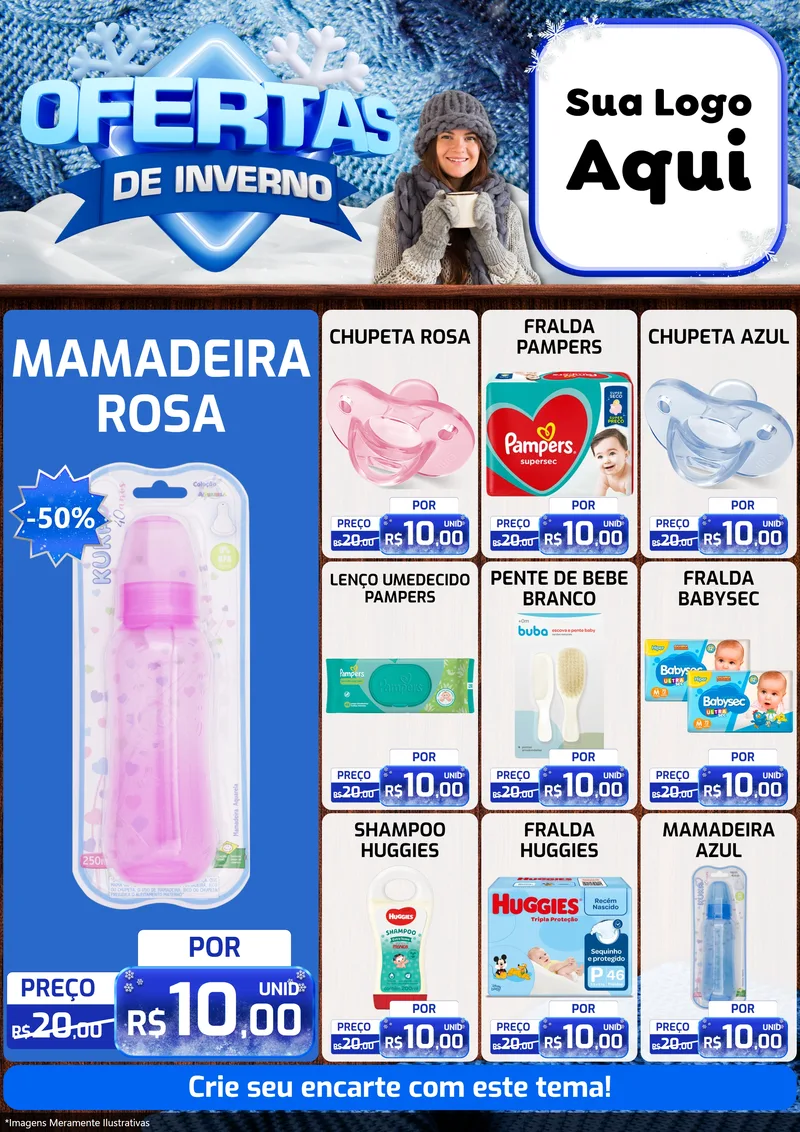 Modelo de Encarte para Encarte A4 Vertical com o tema Ofertas de Inverno para Bebês
