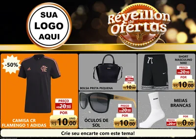 Modelo de Encarte para Encarte A4 Horizontal com o tema Réveillon de Ofertas para Roupas e acessórios