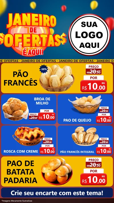 Modelo de TV para TV Vertical com o tema Janeiro de Ofertas É Aqui! para Padaria
