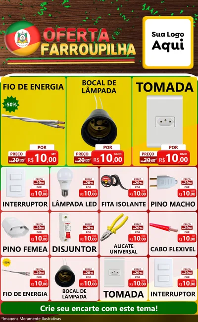 Modelo de Encarte para Encarte Grande com o tema Oferta Farroupilha para Materiais Elétricos