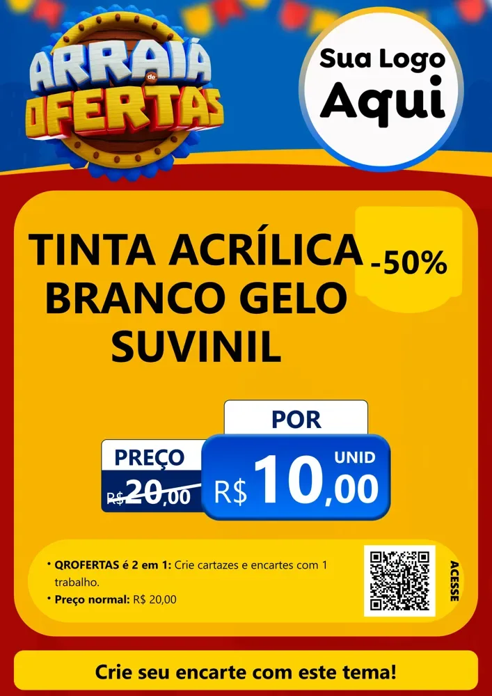 Modelo de Cartaz para Cartaz A4 Vertical com o tema Arraiá de Ofertas - Junina para Tintas e Ferramentas