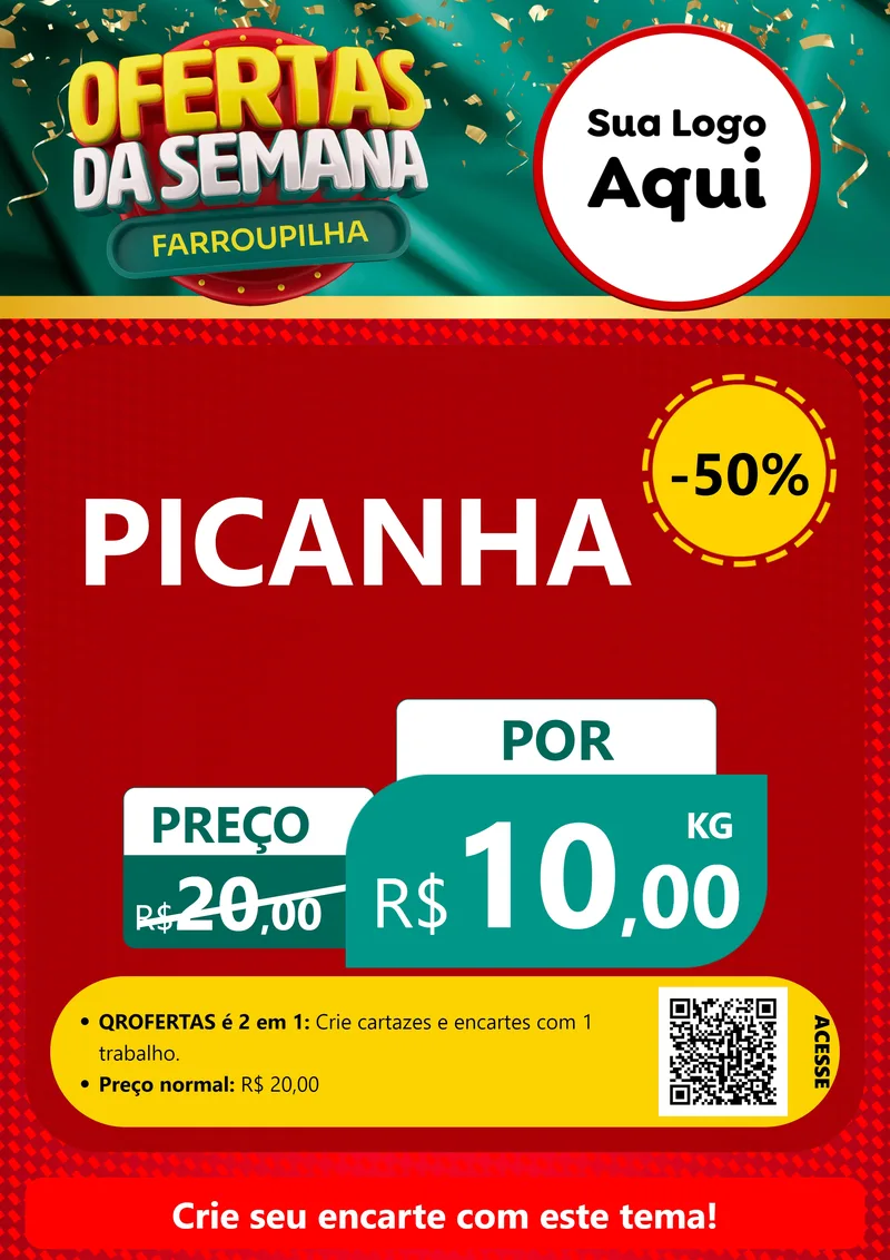 Modelo de Cartaz para Cartaz A4 Vertical com o tema Ofertas da Semana Farroupilha para Açougue