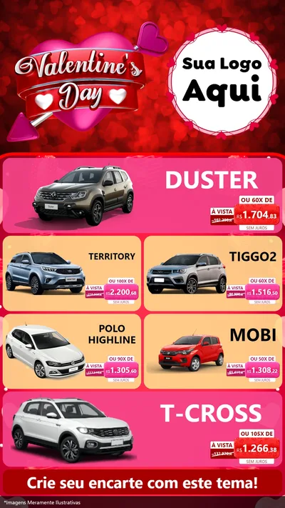 Modelo de TV para TV Vertical com o tema Valentine's Day para Concessionaria de Carros
