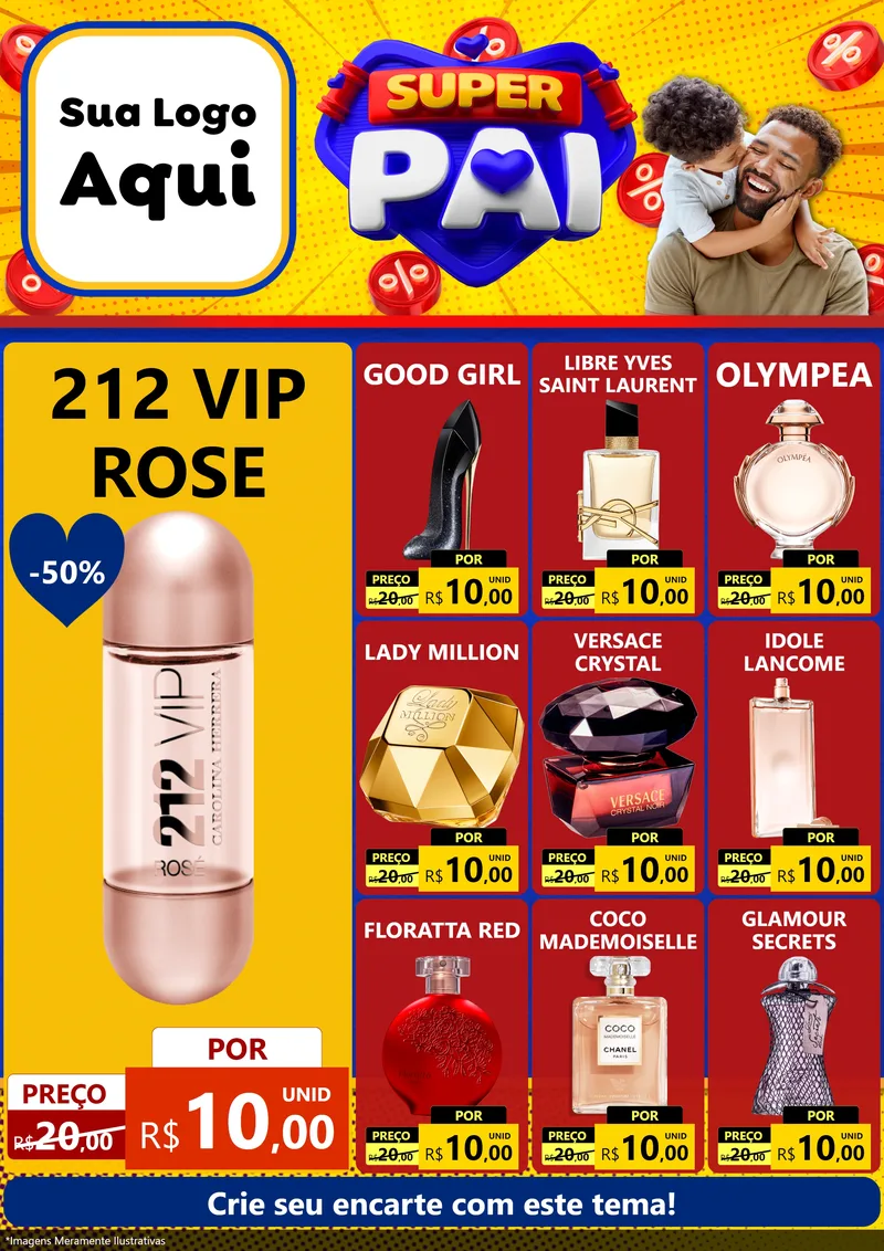 Modelo de Encarte para Encarte A4 Vertical com o tema Super Pai para Perfumes