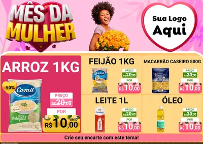 Modelo de Encarte para Encarte A4 Horizontal com o tema Mês da Mulher para Supermercado