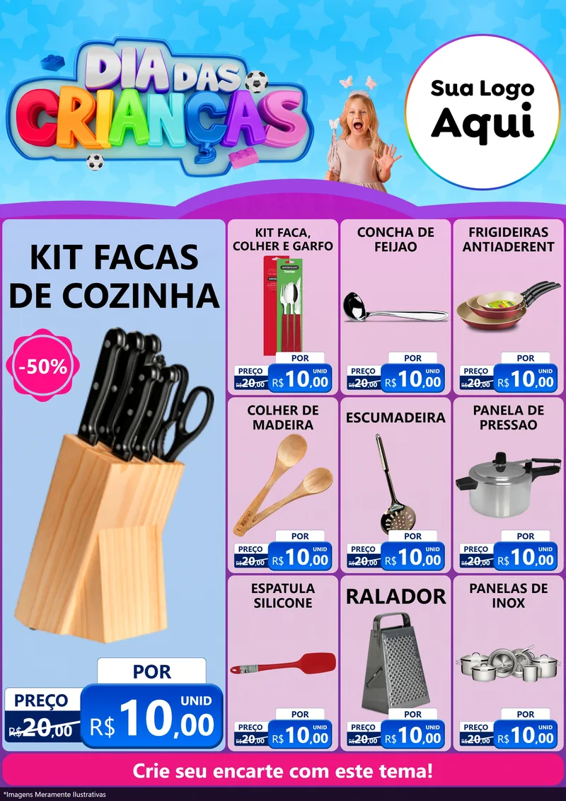 Modelo de Encarte para Encarte A4 Vertical com o tema Dia Das Crianças para Utilidades Domésticas
