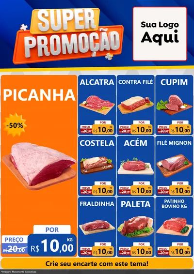 Modelo de Encarte para Encarte A4 Vertical com o tema Super Promoção para Açougue