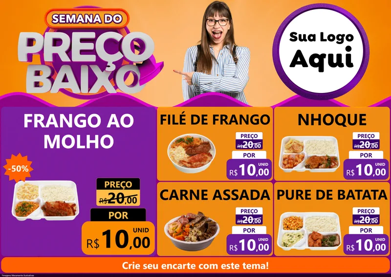 Modelo de Encarte para Encarte A4 Horizontal com o tema Semana do Preço Baixo para Restaurante