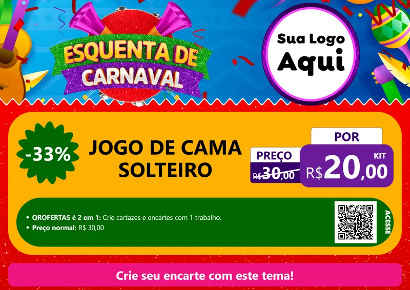 Modelo de Cartaz para Cartaz A4 Horizontal com o tema Esquenta de Carnaval para Cama, Mesa e Banho