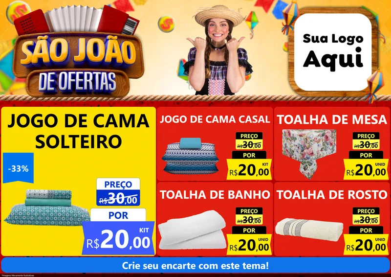 Modelo de Encarte para Encarte A4 Horizontal com o tema São João de Ofertas para Cama, Mesa e Banho