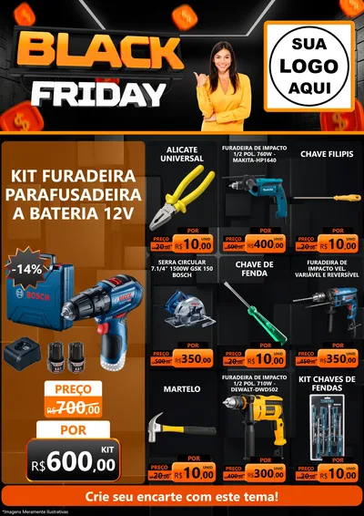 Modelo de Encarte para Encarte A4 Vertical com o tema Black Friday para Maquinas e Ferramentas