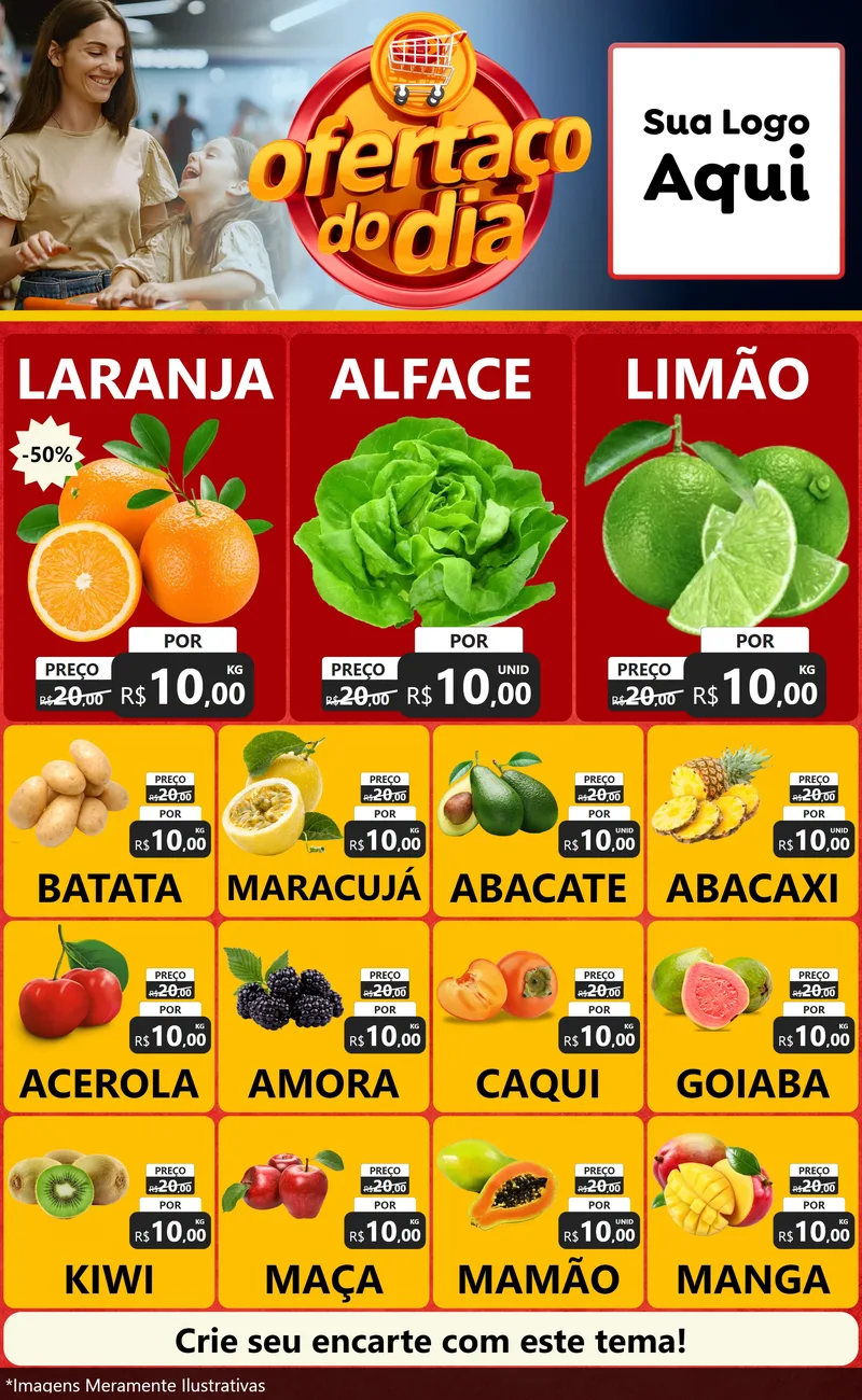 Modelo de Encarte para Encarte Grande com o tema Ofertaço Do Dia para Hortifrúti